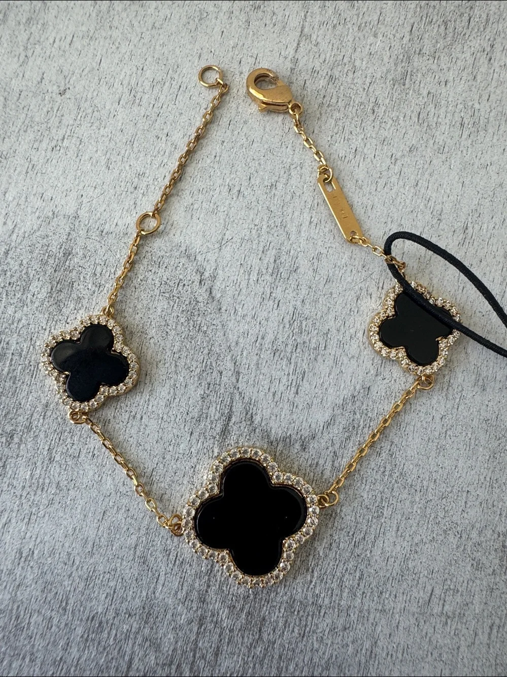 Rachel Zoe 14K Gold Plated Brass Pave 3 Clover Onyx Bracelet